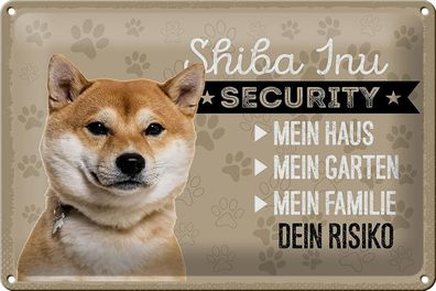 Blechschild Spruch 30x20 cm Shiba Inu Security dein Risiko Deko Schild tin sign