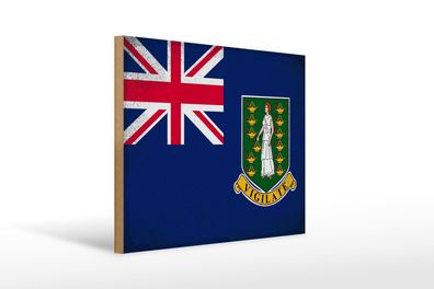 Holzschild Flagge Britische Jungferninseln 40x30 cm Vintage Schild wooden sign