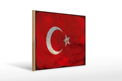 Holzschild Flagge Türkei 40x30 cm Flag of Turkey Rost Deko Schild wooden sign