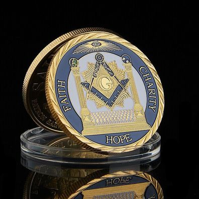 Schöne Freimaurer/ Freemason Medaille vergoldet mit Farbe (Med723)