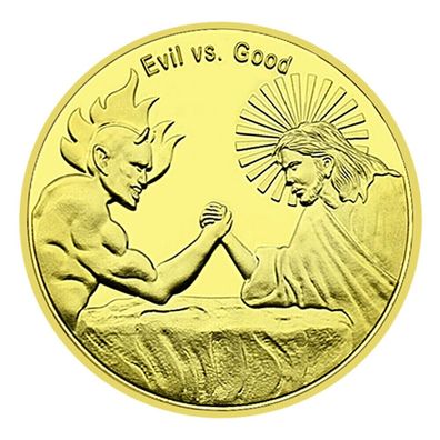 Medaille In God We Trust Jesus Kreuz mit Evil vs Goed Gold Plated (Med725)