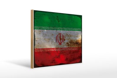 Holzschild Flagge Iran 40x30 cm Flag of iran Rost Holz Deko Schild wooden sign