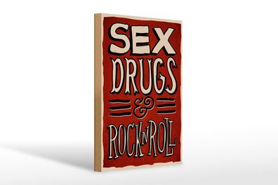 Holzschild Spruch 20x30 cm Sex drugs Rock n Roll Holz Deko Schild wooden sign