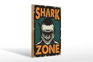 Holzschild Retro 20x30 cm Shark Zone Hai See Holz Deko Schild wooden sign