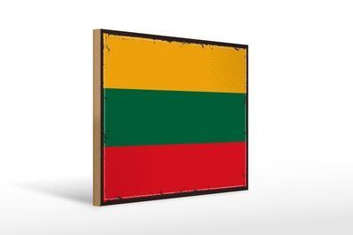 Holzschild Flagge Litauens 40x30cm Retro Flag of Lithuania Schild wooden sign