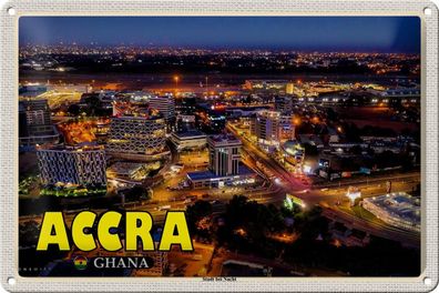 Blechschild Reise 30x20 cm Accra Ghana Stadt bei Nacht Deko Schild tin sign