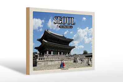 Holzschild Reise 30x20 cm Seoul Südkorea Gyeongbokgung Palace Deko wooden sign
