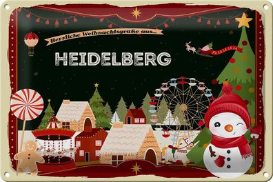Blechschild Weihnachten Grüße Heidelberg Geschenk Deko Schild tin sign 30x20 cm