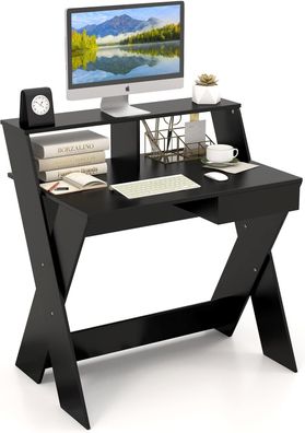Computertisch mit Schublade, Schreibtisch mit Monitorerhöhung, Arbeitstisch X-förmig