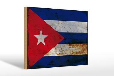 Holzschild Flagge Kuba 30x20 cm Flag of Cuba Rost Deko Schild wooden sign