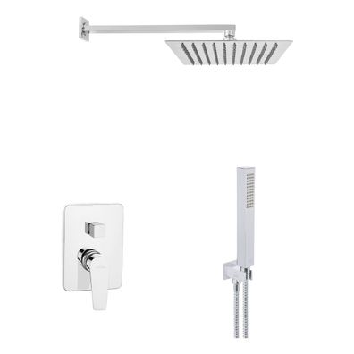 Komplettes Duschsystem DOKOS Unterputz Armatur Wasserhahn mit Kopfbrause in Silber