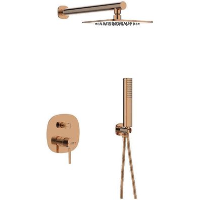 Komplettes Duschsystem POLA Unterputz Armatur Wasserhahn mit Kopfbrause in Rosegold
