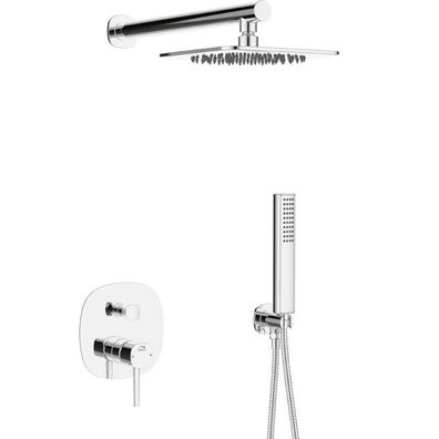 Komplettes Duschsystem POLA Unterputz Armatur Wasserhahn mit Kopfbrause in Silber