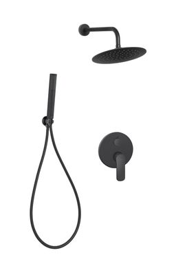 Komplettes Duschsystem SIROS Unterputz Armatur Wasserhahn mit Kopfbrause in Schwarz