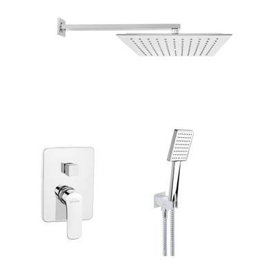 Komplettes Duschsystem SIROS Unterputz Armatur Wasserhahn mit Kopfbrause in Silber