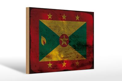 Holzschild Flagge Grenada 30x20 cm Flag of Grenada Rost Deko Schild wooden sign