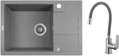 SET Küchenarmatur & Granitspüle 1-Becken Barbados Grau 44x65 | Siphon im SET!