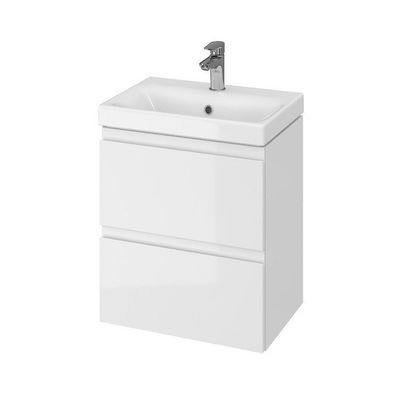 Badmöbel Set Badezimmerschrank mit Keramikwaschbecken 2-Schubladen MODUO SLIM 50 Weiß
