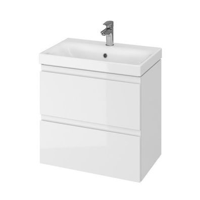 Badmöbel Set Badezimmerschrank mit Keramikwaschbecken 2-Schubladen MODUO SLIM 60 Weiß