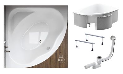 Badewanne Eckwanne Acryl Standard 150x150 Weiß Styropor | Ablauf & Füße GRATIS !