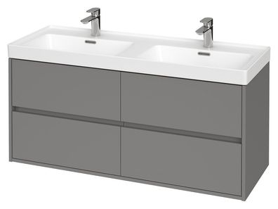 Badmöbel Set Badezimmerschrank mit Keramikwaschbecken 4-Schubladen CREA 120 Grau Matt