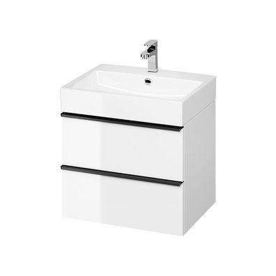 Badmöbel Set Badezimmerschrank mit Keramikwaschbecken VIRGO 60 Weiß, Schwarz Griffe