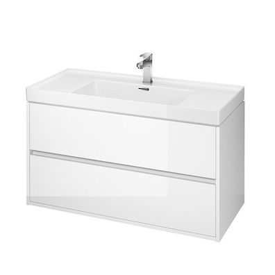 Badmöbel Set Badezimmerschrank mit Keramikwaschbecken, 2-Schubladen CREA 100 Weiß