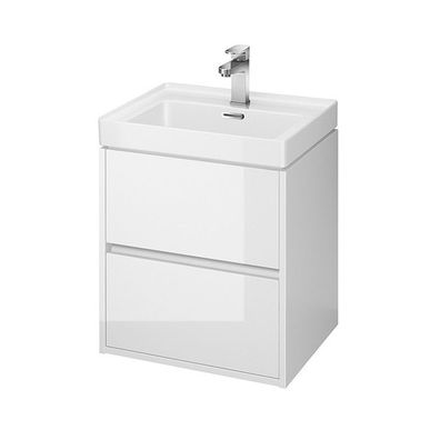 Badmöbel Set Badezimmerschrank mit Keramikwaschbecken, 2-Schubladen CREA 50 Weiß