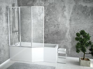 Badewanne Eckwanne Integra 150x75 Links AcrylSchürze Duschwand 3-teilig Ablauf Füße