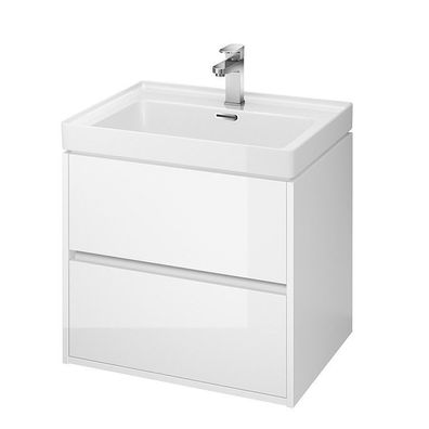 Badmöbel Set Badezimmerschrank mit Keramikwaschbecken, 2-Schubladen CREA 60 Weiß