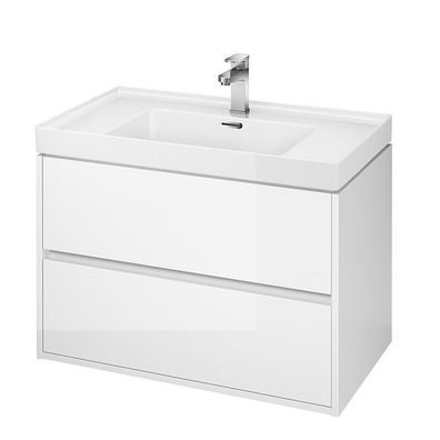 Badmöbel Set Badezimmerschrank mit Keramikwaschbecken, 2-Schubladen CREA 80 Weiß