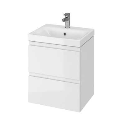 Badmöbel Set Badezimmerschrank mit Keramikwaschbecken, 2-Schubladen MODUO 50 Weiß