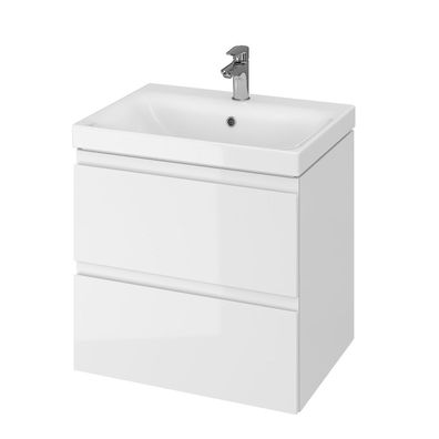 Badmöbel Set Badezimmerschrank mit Keramikwaschbecken, 2-Schubladen MODUO 60 Weiß