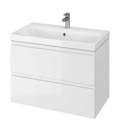 Badmöbel Set Badezimmerschrank mit Keramikwaschbecken, 2-Schubladen MODUO 80 Weiß