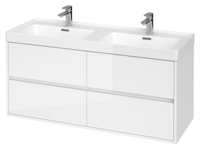 Badmöbel Set Badezimmerschrank mit Keramikwaschbecken, 4-Schubladen CREA 120 Weiß