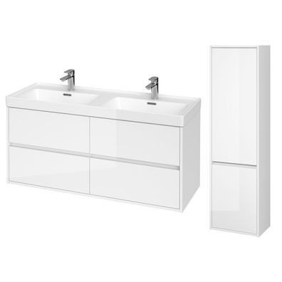 Badmöbel Set CREA 120 Waschbecken-Unterschrank mit Hochschrank 140x40x25, Weiß