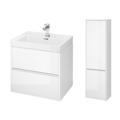 Badmöbel Set CREA 60 Waschbecken-Unterschrank mit Hochschrank 140x40x25, Weiß