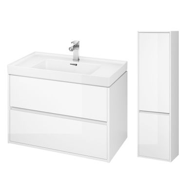 Badmöbel Set CREA 80 Waschbecken-Unterschrank mit Hochschrank 140x40x25, Weiß