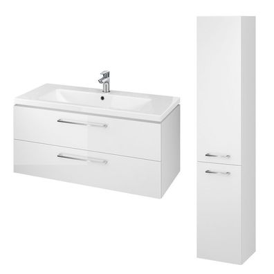 Badmöbel Set LARA COMO 100 Waschbecken-Unterschrank mit Hochschrank 150x30x25, Weiß