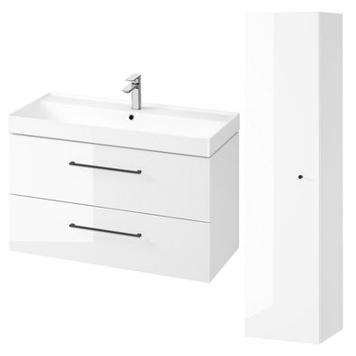 Badmöbel Set LARGA 100 Waschbecken-Unterschrank, Hochschrank 160 mit Spiegel, Weiß