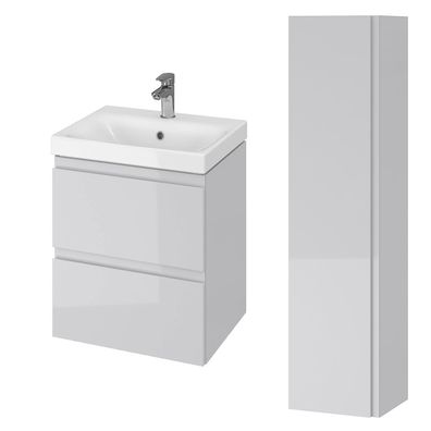 Badmöbel Set MODUO 50 Waschbecken-Unterschrank, Hochschrank 160 mit Spiegel, Grau