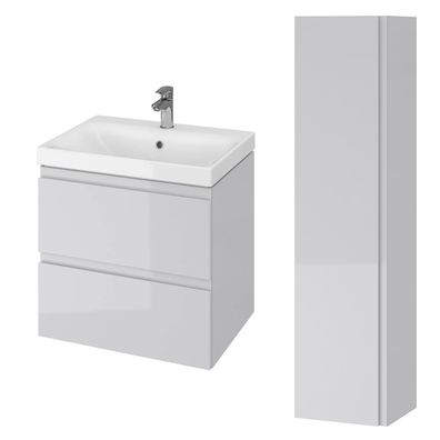 Badmöbel Set MODUO 60 Waschbecken-Unterschrank, Hochschrank 160 mit Spiegel, Grau