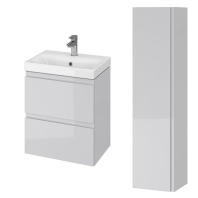 Badmöbel Set MODUO SLIM 50 Waschbecken-Unterschrank, Hochschrank 160 mit Spiegel Grau
