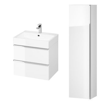 Badmöbel Set VIRGO 60 Waschbecken-Unterschrank Hochschrank 160x40x30 mit Spiegel Weiß