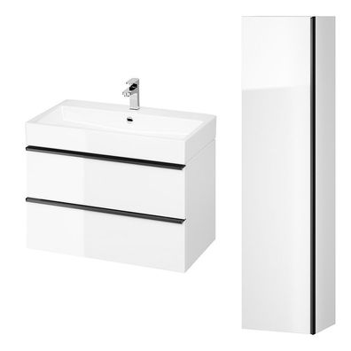 Badmöbel Set VIRGO 80 Waschbecken-Unterschrank Hochschrank 160x40x30 mit Spiegel Weiß