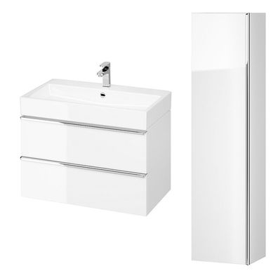 Badmöbel Set VIRGO 80 Waschbecken-Unterschrank Hochschrank 160x40x30 mit Spiegel Weiß