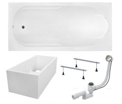 Badewanne Rechteck Acryl BONA 140x70 Weiß Wannenträger | Ablauf & Füße GRATIS !