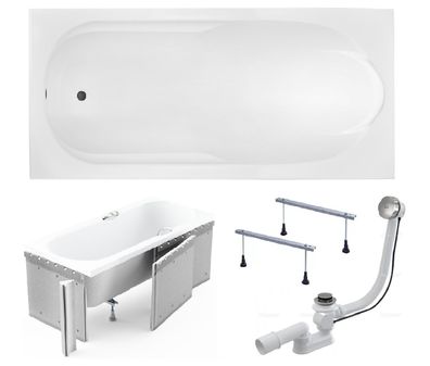 Badewanne Rechteck Acryl BONA 160x70 Weiß Styroporverkleidung | Ablauf & Füße GRATIS!