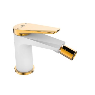 Bidetarmatur Wasserhahn RUBIO Bidetmischer für Badezimmer in Weiß-Gold + Click-Clack