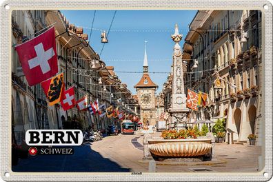 Blechschild Reise Bern Schweiz Altstadt Flaggen 30x20 cm Deko Schild tin sign